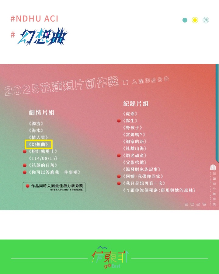 【榮譽榜】恭喜115屆同學 陳祿紅,以作品《幻想曲》 \ 入圍 2025花蓮短片創作獎-劇情片組 決選 /(另開新視窗/jpg檔)圖片