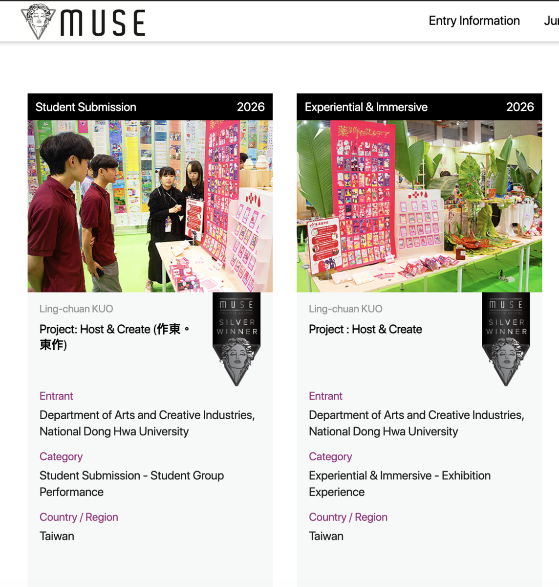 【榮譽榜】恭喜！本系榮獲  2026 MUSE Creative Awards  雙銀獎(另開新視窗/png檔)圖片