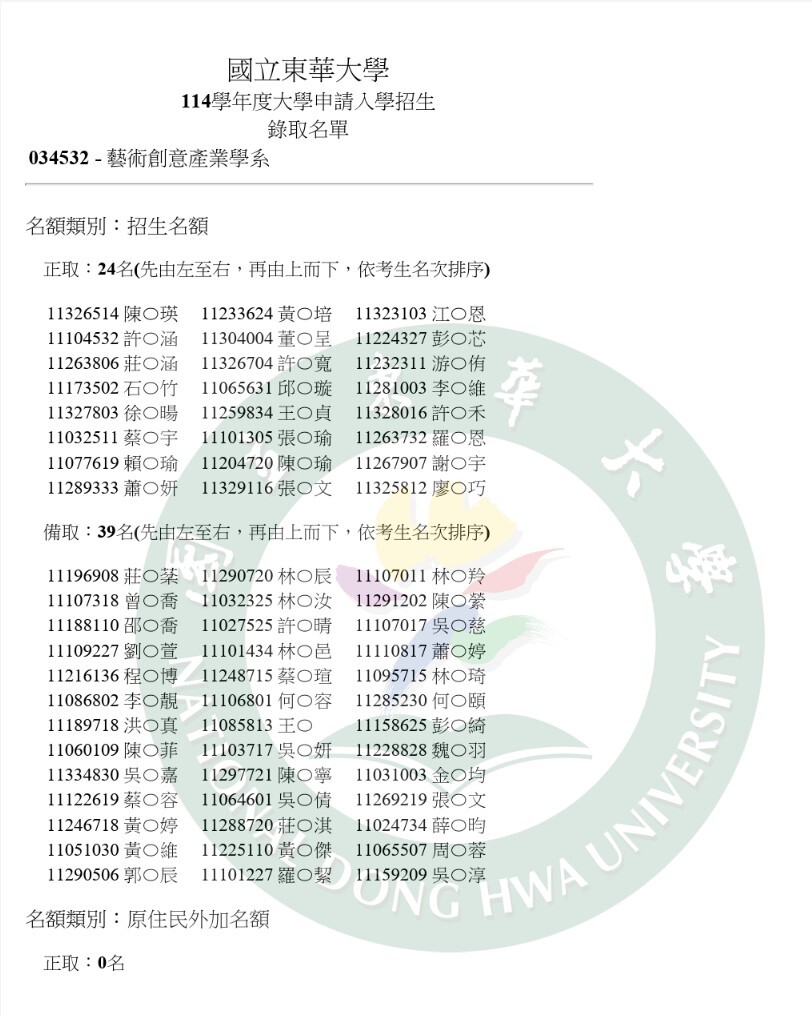 +【申請入學】藝創系114申請入學第二階段指定項目甄試錄取名單，歡迎同學加入！.(另開新視窗/jpg檔)圖片